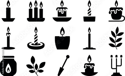 Vector Candle Icons:  Diverse Styles, Simple Black, Elegant Mood