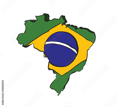 Map of brazil showing brazilian flag on WHITE background