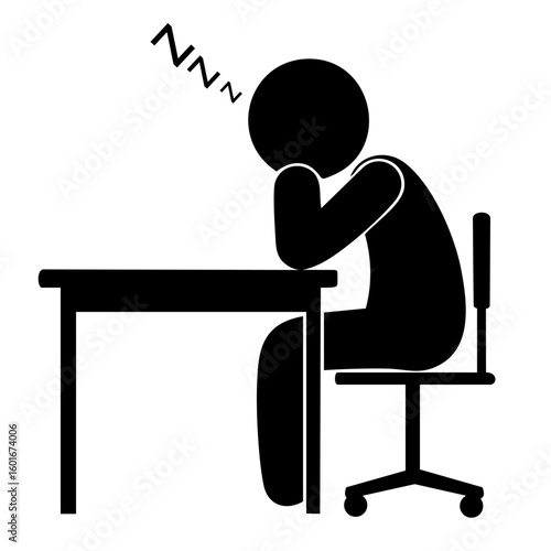 Exhausted Office Worker Sleeping at Desk — Symbol of Workplace Fatigue, Mental Burnout and Lack of Motivation in Corporate Environment

