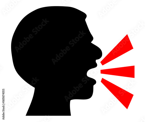 Silhouette of Person Shouting with Red Sound Waves — Symbol of Verbal Tension, Emotional Outburst, Argument and Stressful Communication


