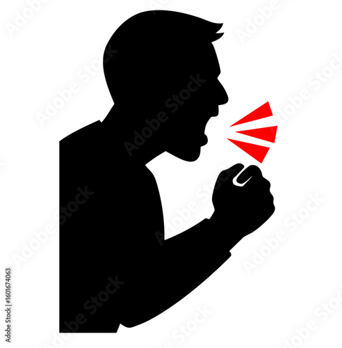 Angry Man Yelling with Raised Voice — Silhouette Symbolizing Rage, Conflict, Verbal Aggression and Emotional Outburst

