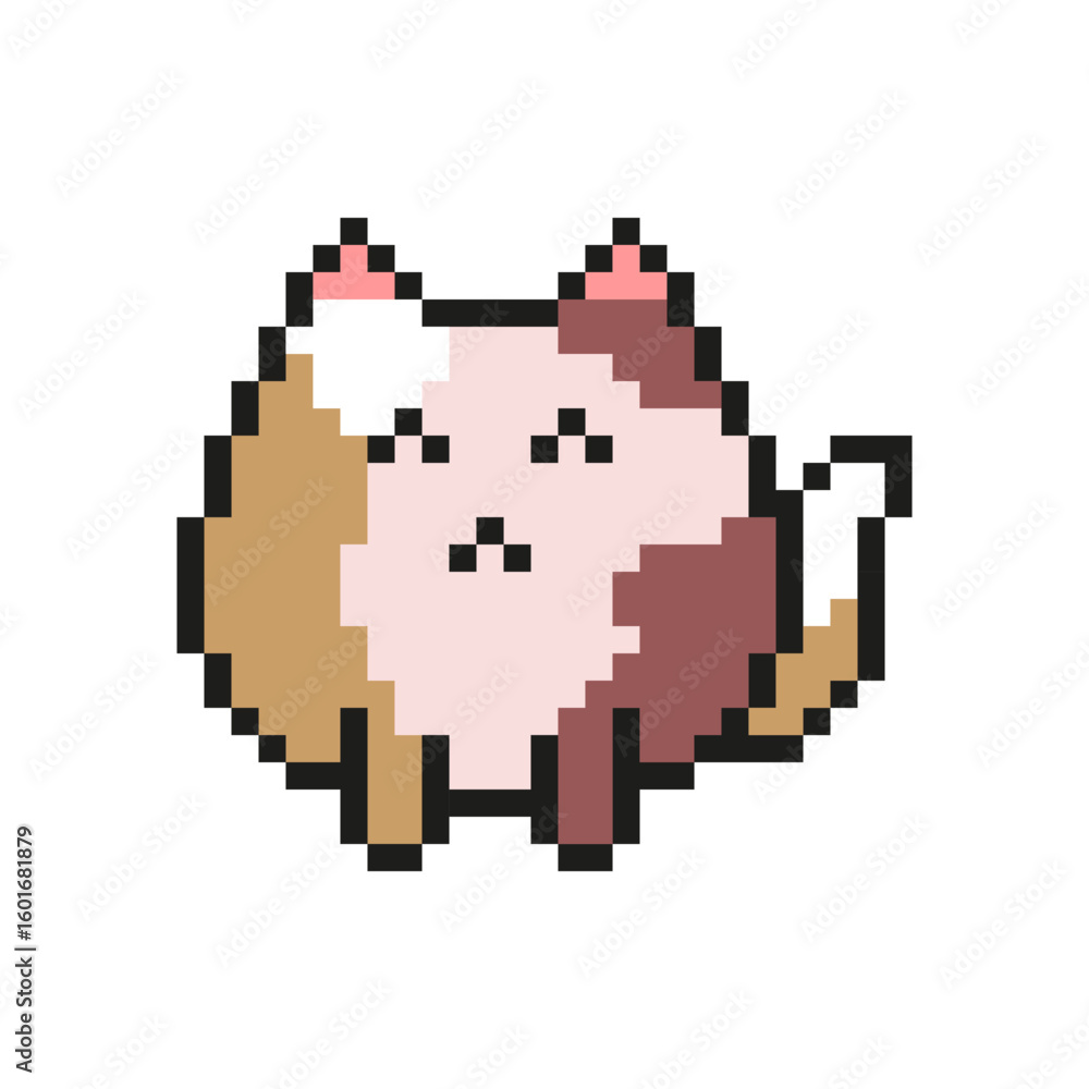 Fototapeta premium Pixel cat character. Feline animal figure. Cute pet illustration. Orange Kitty Vector.