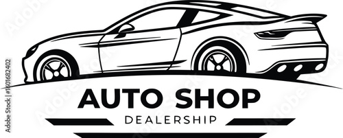 Modern car silhouette logo for auto shop dealership, black vector illustration

