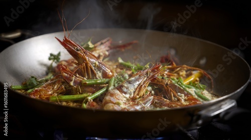 Wallpaper Mural Delicious Shrimp Stir-Fry with Vegetables in a Hot Pan Torontodigital.ca