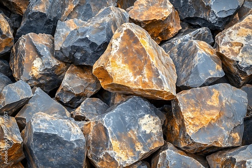 Pile of rugged rocks and stones with natural textures for construction or landscaping use