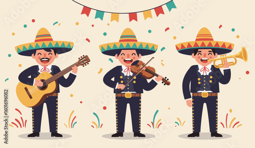 Smiling Mariachi Band Playing Instruments