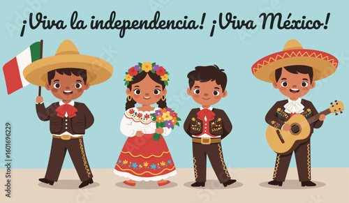 Smiling Hispanic Children Celebrating Mexico's Independence