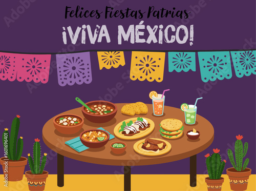 Felices Fiestas Patrias Mexican Food Table