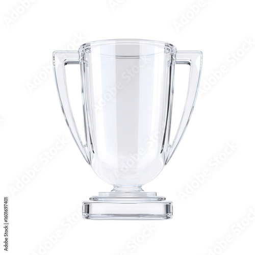 3D render, minimalist style glass trophy cup icon on a white background, png, transparent