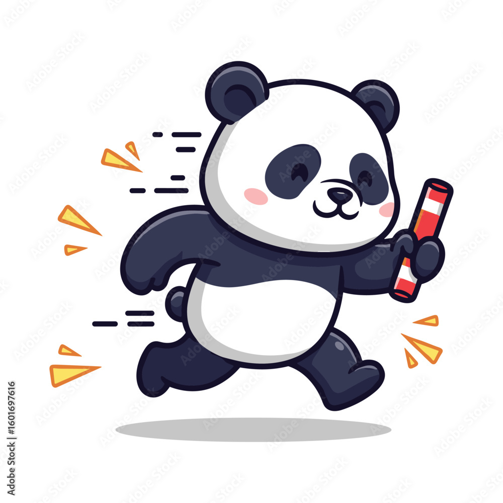 Naklejka premium Animated Panda Running with Baton for Teamwork and Sports Illustrations projects creative agency
