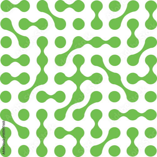 organic pattern of green blobby shapes resembling molecules or abstract links on a white background.