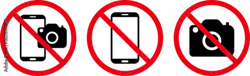 three prohibition signs: no phone camera, no mobile phone use, and no photography