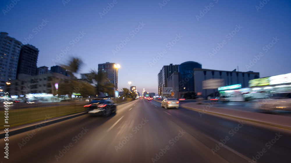 Obraz premium Drive on the streets of Ajman timelapse hyperlapse. Ajman is the capital of the emirate of Ajman in the United Arab Emirates.