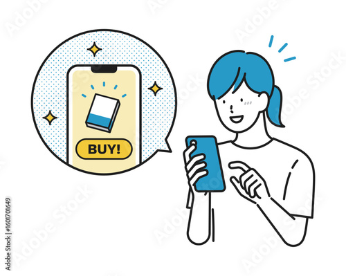 イラスト素材: オンラインストアで買い物をする女の子