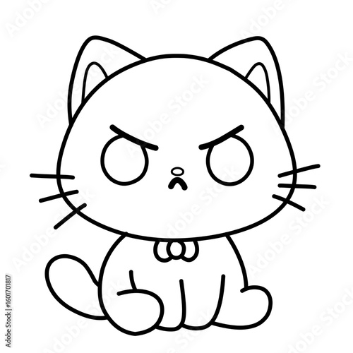 Vector illustration of cartoon sketch of sitting cat with angry expression, cat icon cat sticker and nice as logo.