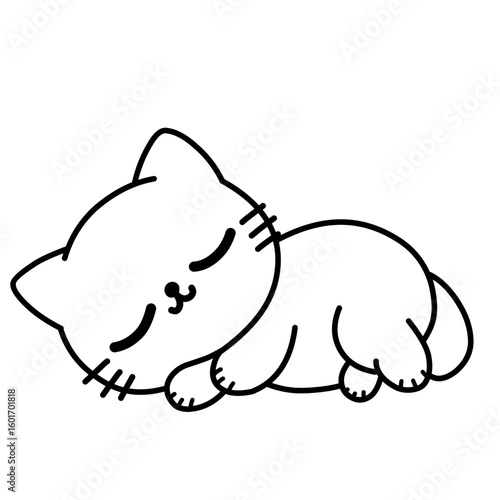 Vector illustration of a cartoon sketch of a cat fast asleep, cat icon, cat sticker and good as logo.
