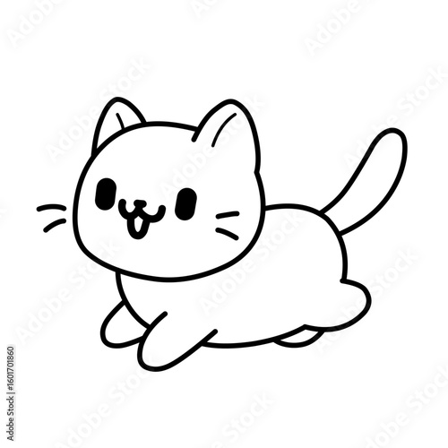 Vector illustration of a cartoon sketch of a happy running cat, cat icon, cat sticker and good as logo.