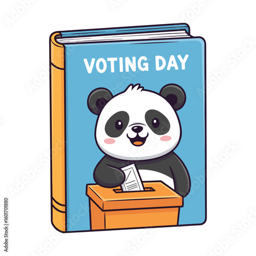Voting Day Illustrated: Cute Panda Character Encouraging Civic Duty and Democratic Participation