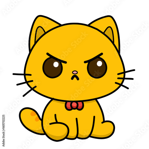 Vector illustration of cartoon cat sitting with angry expression, cat icon cat sticker and nice as logo.