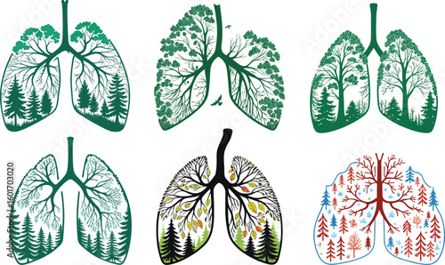 Lung Silhouette Filled with Forest Trees and Birds
