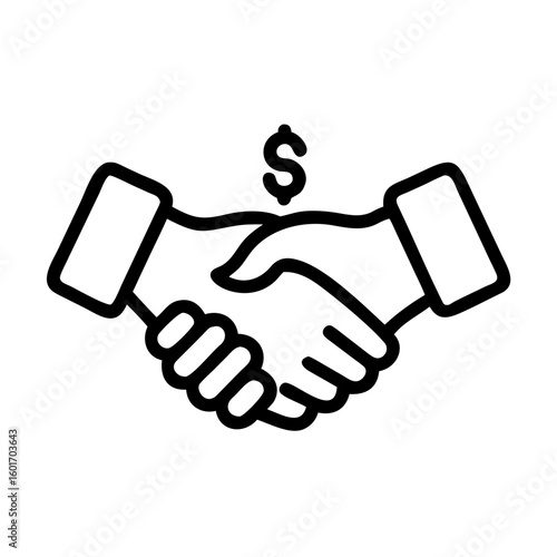 An iconic illustration of a handshake, with the symbol of a dollar elegantly floating above. It signifies a successful business deal, embodying the essence of partnership, agreement, and transaction.
