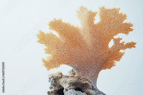 Elegant orange coral on a rock against clean backdrop for underwater and nature designs