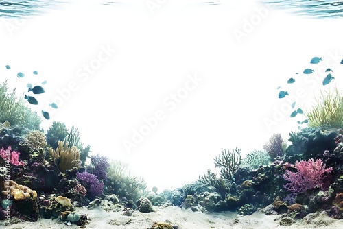 Vibrant underwater coral reef ecosystem with colorful corals and schooling fish life