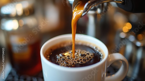 Freshly Brewed Coffee An aromatic infusion of dark roast filling a white mug, the perfect beverage