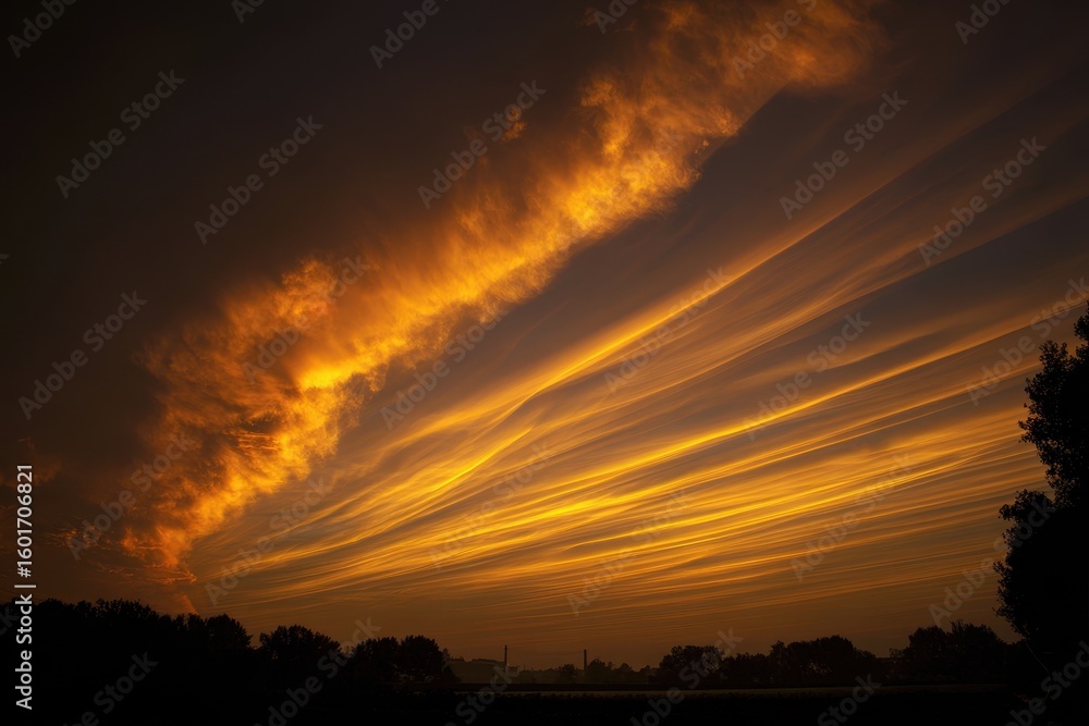 Fototapeta premium Abstract sunset with linear clouds