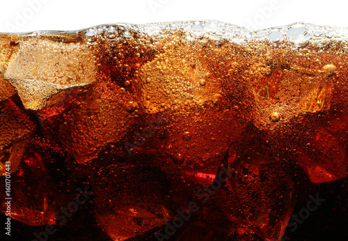 Refreshing cola with ice isolated on white
