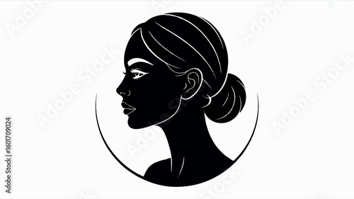 Minimalist black and white profile silhouette of a woman s head and shoulders