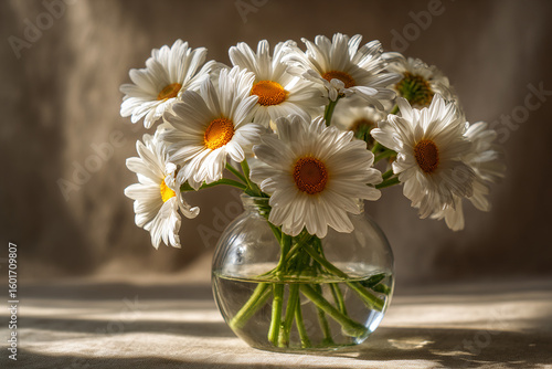 Wallpaper Mural Realistic daisy bouquet resting on vintage wooden table Torontodigital.ca
