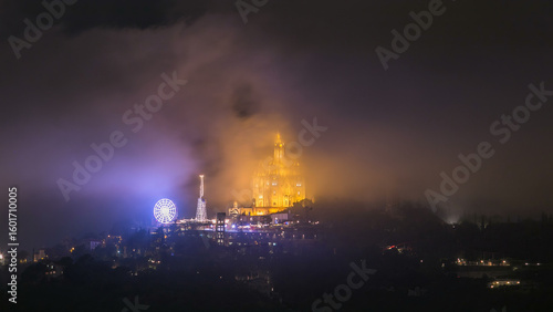 Photography Temple of the Sacred Heart of Jesus timelapse on Tibidabo Mountain in Barcelona