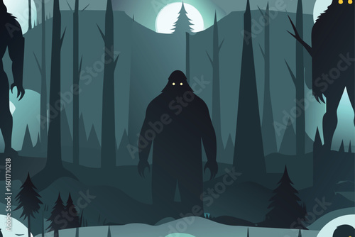 Creepy silhouette of a witch against a starry night vector illustration