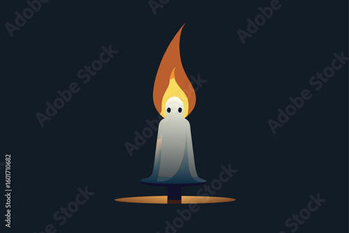 Candle with a witch silhouette in the flame vector illustration