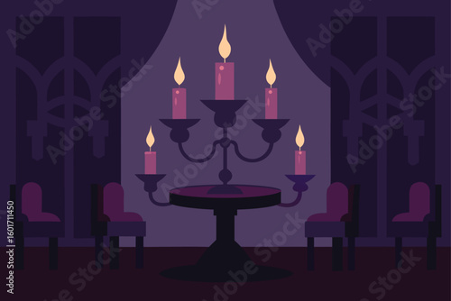 Shadowed silhouette of ghost near candlelight vector illustration