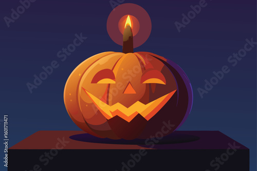 Spooky shelf with jack o lantern and candle vector illustration