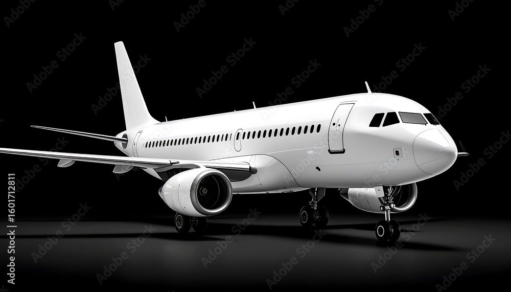 Fototapeta premium White jetliner on dark background