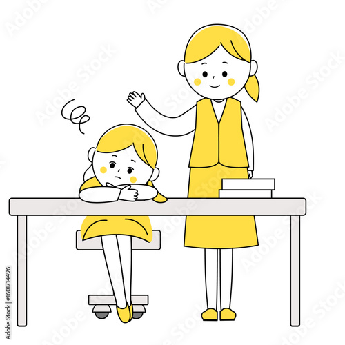 悩んでいる女性を励ますビジネスウーマンのイラスト