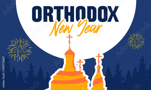 Happy Orthodox New Year with a beautiful night sky background