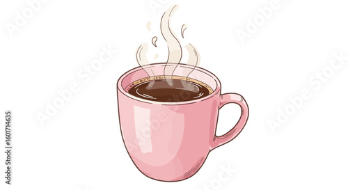 PNG Retro vintage watercolor sketch of pink coffee mug with steam, hand-drawn vector illustration isolated on transparent background for print and design projects

