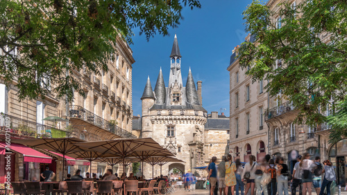 Historic Porte Cailhau timelapse in Bordeaux, France, with its medieval architecture and spires