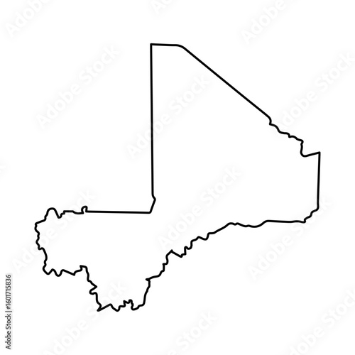 Vector Illustration of Outline Map of Mali in black with white background.