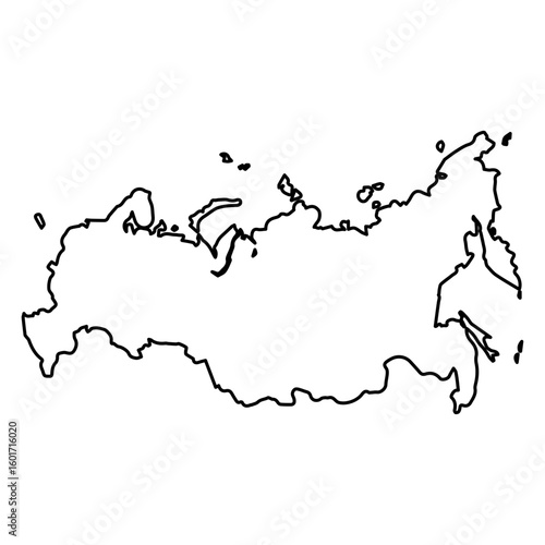 Vector Illustration of Outline Map of Russia in black with white background.