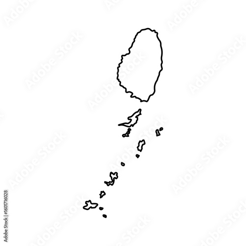 Vector Illustration of Outline Map of Saint Vincent and the Grenadines in black with white background.