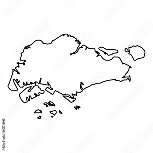 Vector Illustration of Outline Map of Singapore in black with white background.