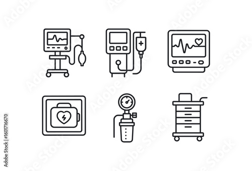 straight perfect stroke icon mono icons style isolated intensive care unit ventilator module intensive care unit infusion pump intensive care unit patient monitor intensive care unit