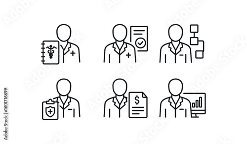 straight perfect stroke icon mono icons style isolated medical researcher lab notebook medical researcher trial protocol medical researcher data lysis pipe medical researcher IRB