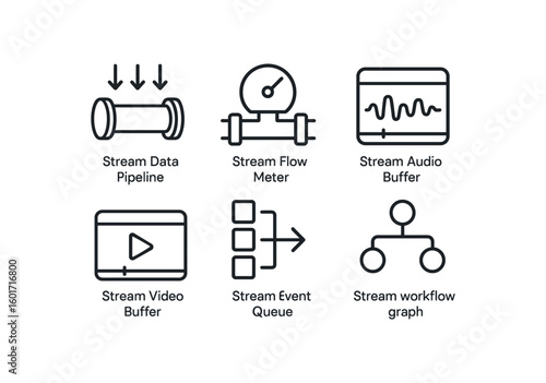 straight perfect stroke icon mono icons style isolated stream data pipe stream flow meter stream buffer stream video buffer stream event queue stream workflow graph