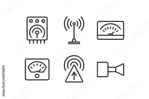 straight perfect stroke icon mono icons style isolated radio transmitter module radio receiver antenna radio tuning dial radio frequency meter radio signal amplifier radio waveguide feed